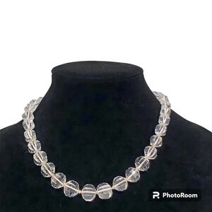 14k Antique Vintage Art Deco Graduating Rock Crystal Faceted necklace 5-14mm 64g